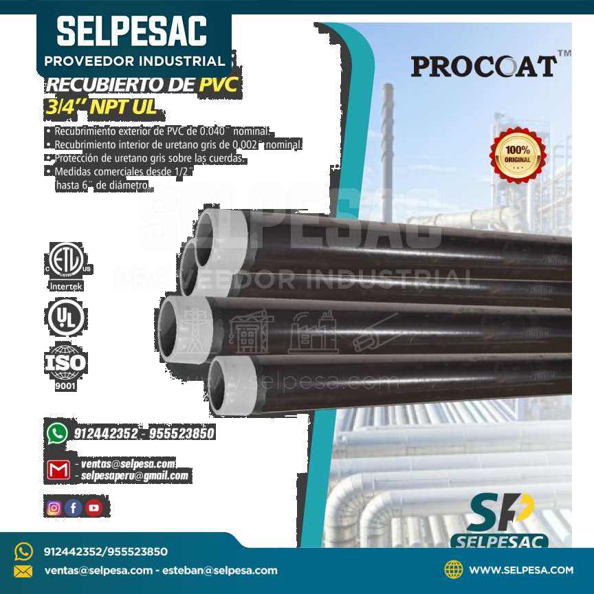 PROCOAT - TUBO CONDUIT ACERO GALV. 3/4´´ RECUBIERTO DE PVC GRIS - NTP - UL PROCOAT
