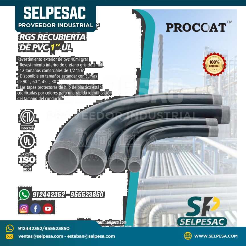 PROCOAT - CURVA CONDUIT ACERO RGS 90° RECUBIERTA DE PVC 1´´ - UL