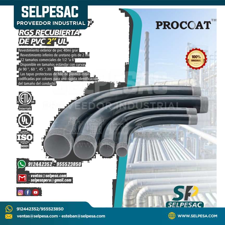 PROCOAT - CURVA CONDUIT ACERO RGS 90° RECUBIERTA DE PVC 2´´- UL