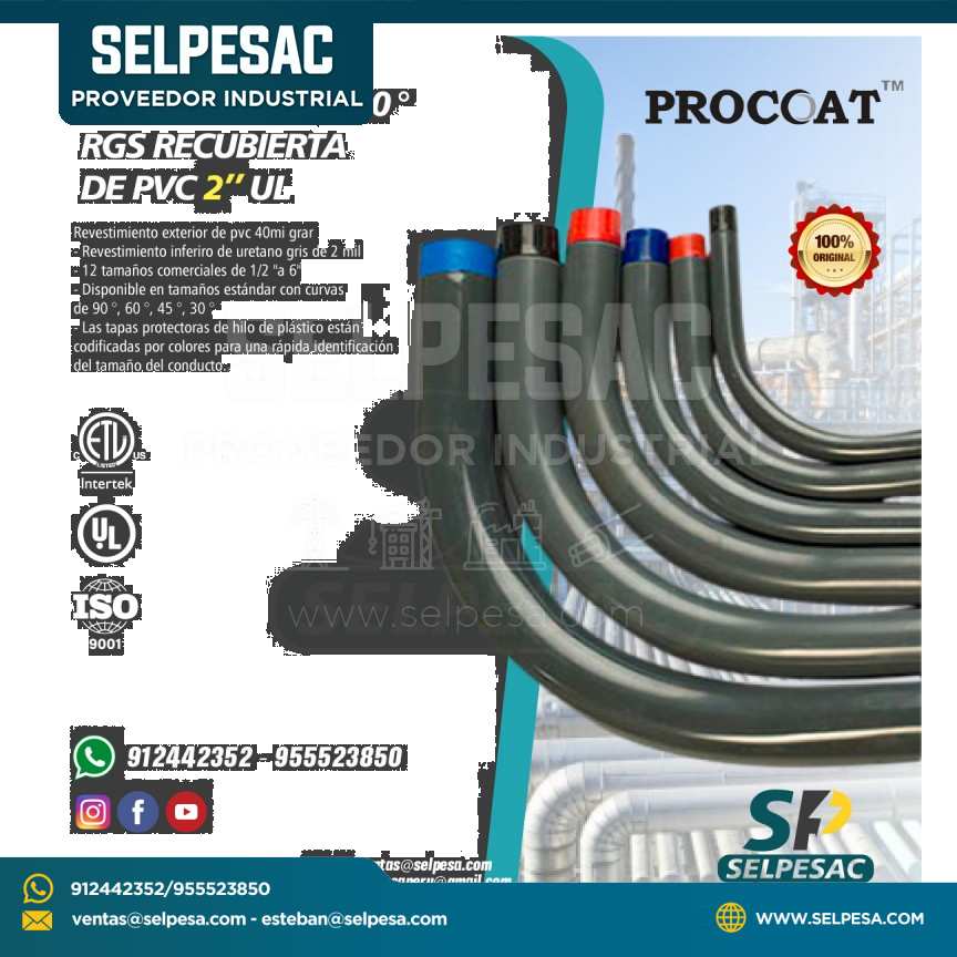 PROCOAT - CURVA CONDUIT ACERO RGS 30° RECUBIERTA DE PVC 2´´ - UL