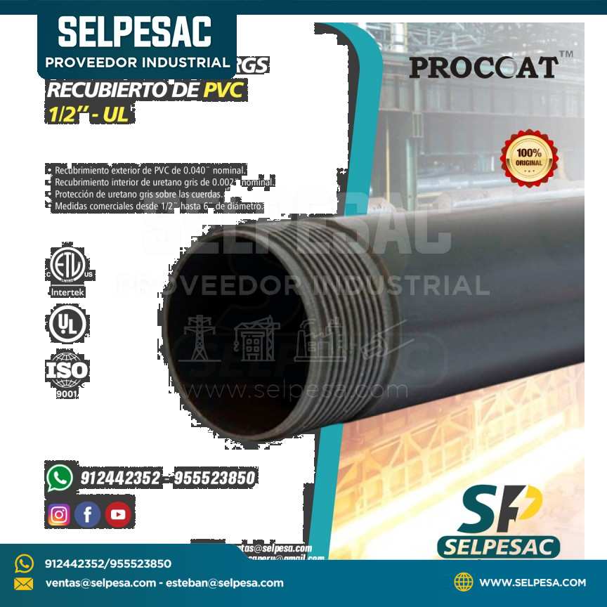 PROCOAT - TUBO CONDUIT ACERO RGS 1/2´´ RECUBIERTO DE PVC - NPT - UL