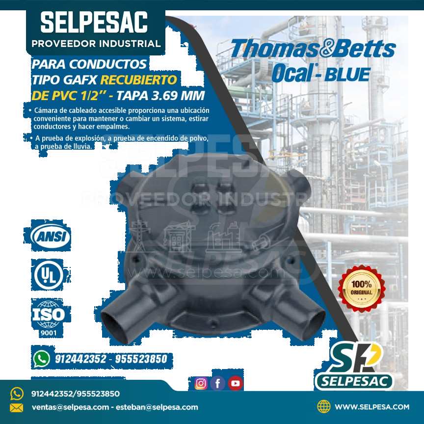 OCAL BLUE / THOMAS & BETTS - CAJA DE CONEXIÓN PARA CONDUCTOS TIPO GAFX - RECUBIERTO DE PVC 1/2´´ C/TAPA