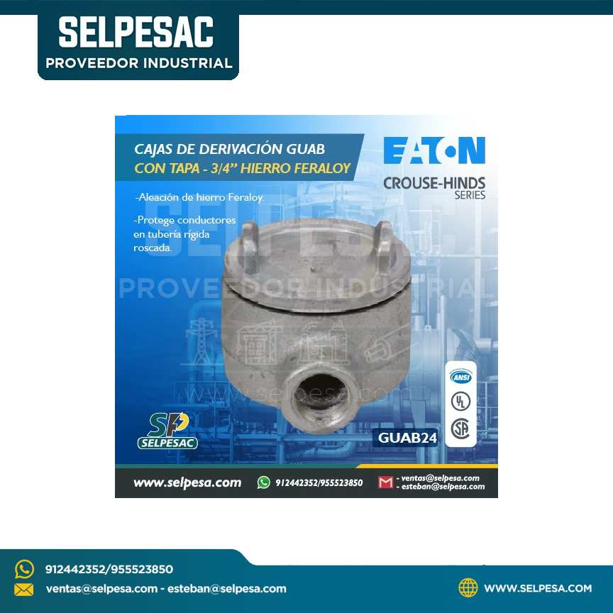 EATON CROUSE HINDS - CAJA DE DERIVACIÓN GUAB C/TAPA 3/4´´ HIERRO