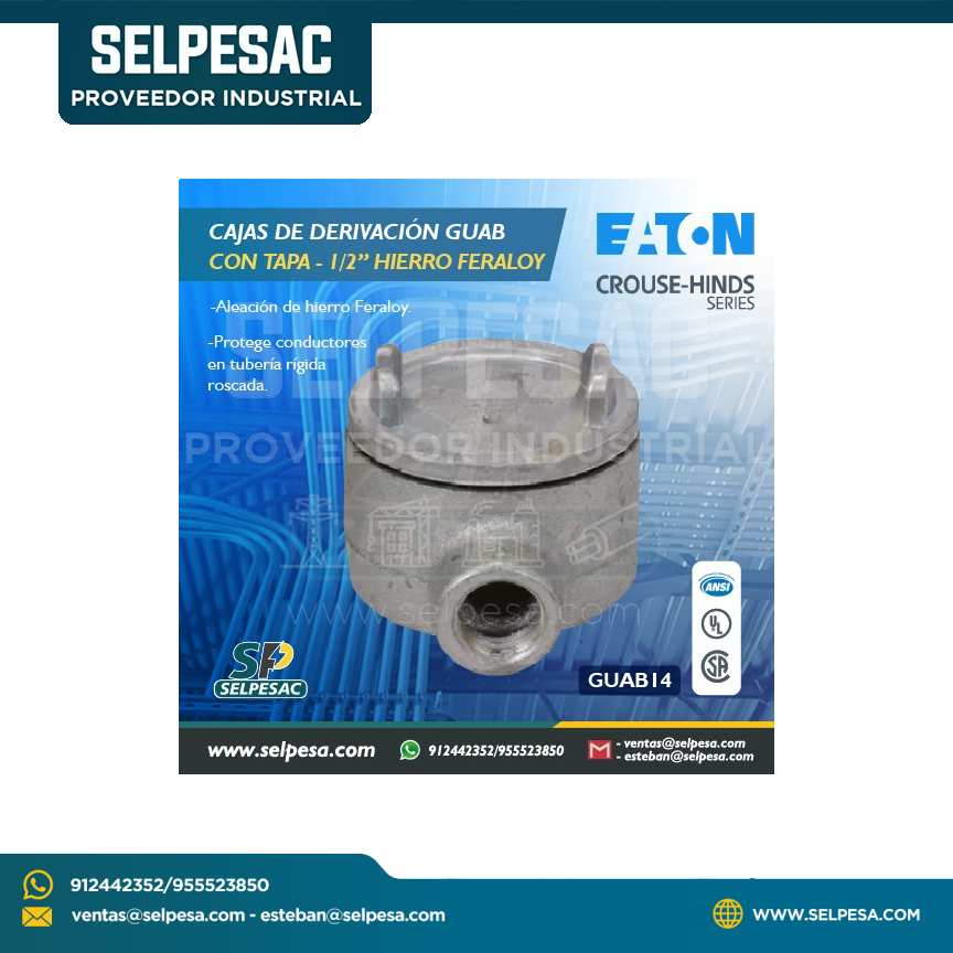 EATON CROUSE HINDS - CAJA DE DERIVACIÓN GUAB C/TAPA 1/2´´ HIERRO