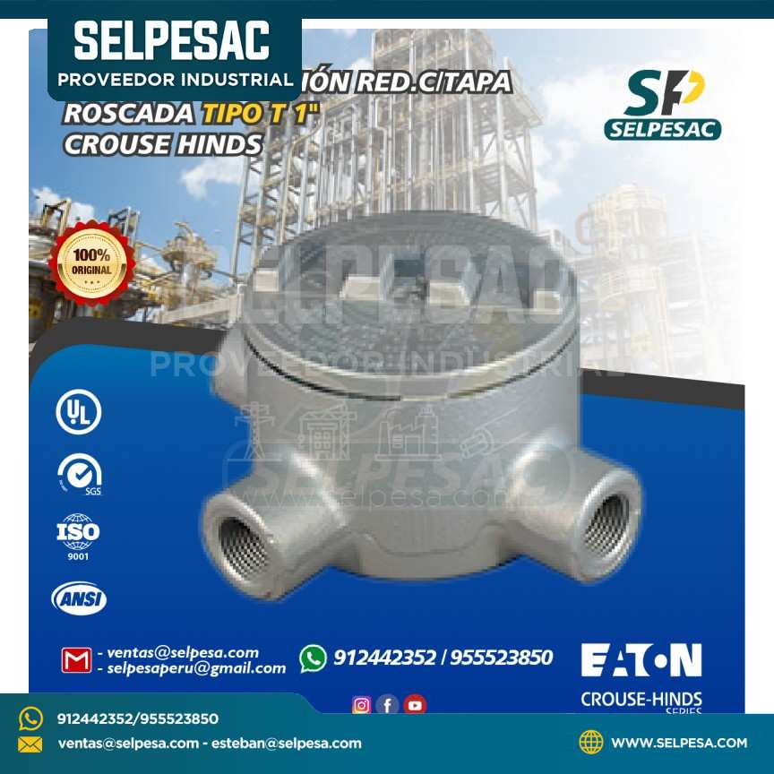 CAJA DE DERIVACIÓN GUA TIPO T 1´´ C/TAPA ROSCADA DE HIERRO FERALOY - CROUSE HINDS