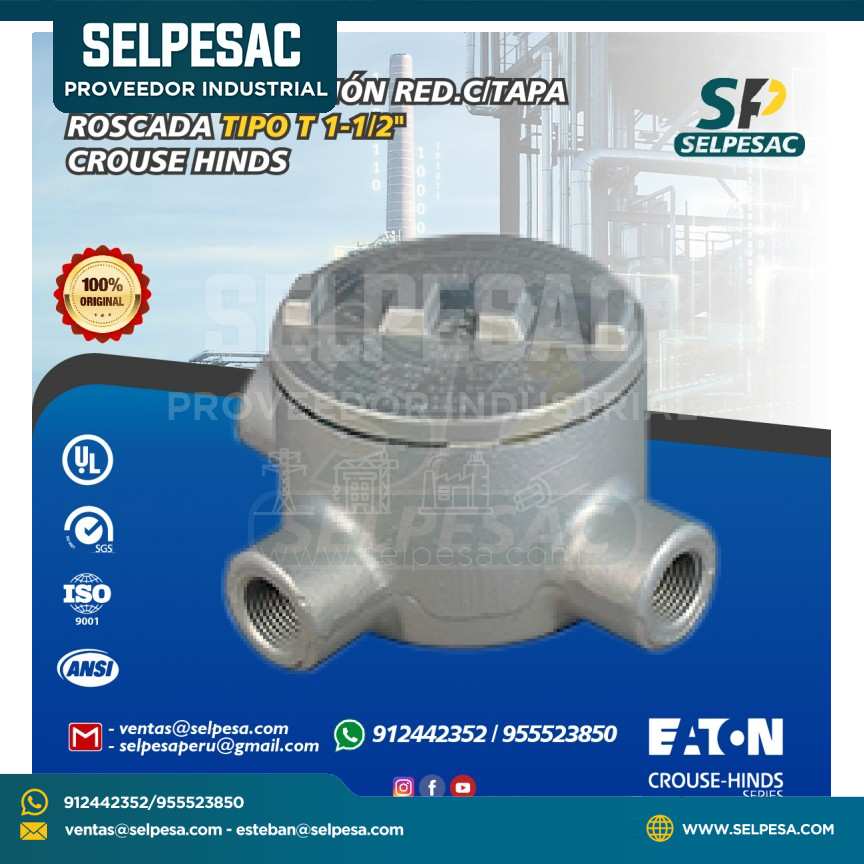 CAJA DE DERIVACIÓN GUA TIPO T 1.1/2´´ C/TAPA ROSCADA DE HIERRO FERALOY - CROUSE HINDS