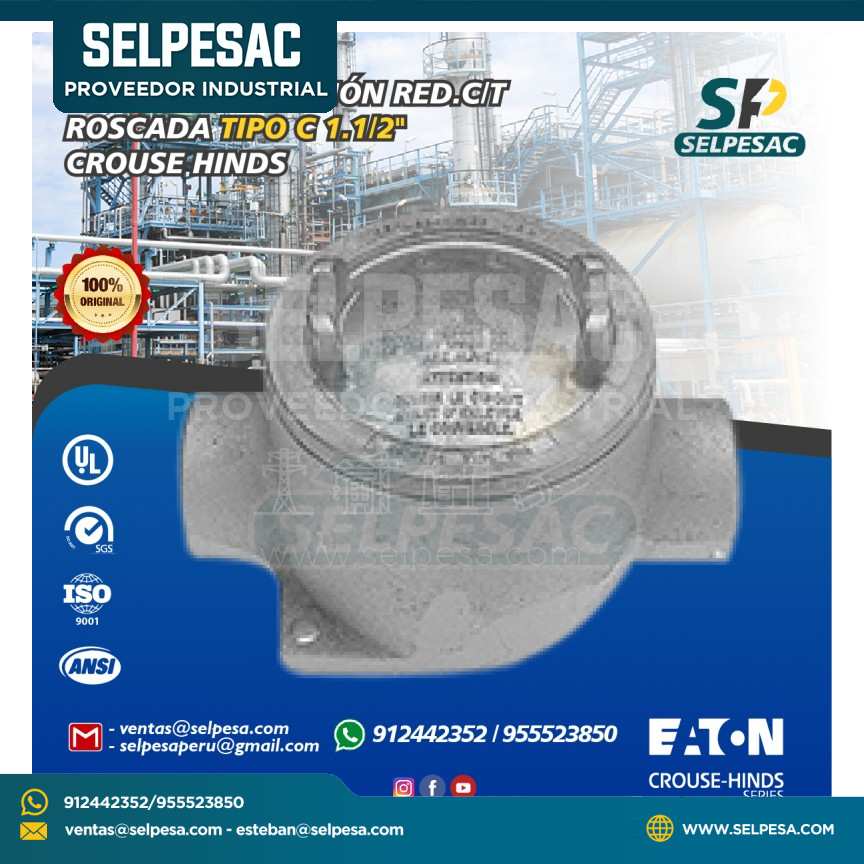 CAJA DE DERIVACIÓN GUA TIPO T 1. 1/2´´ C/TAPA ROSCADA DE HIERRO FERALOY - CROUSE HINDS