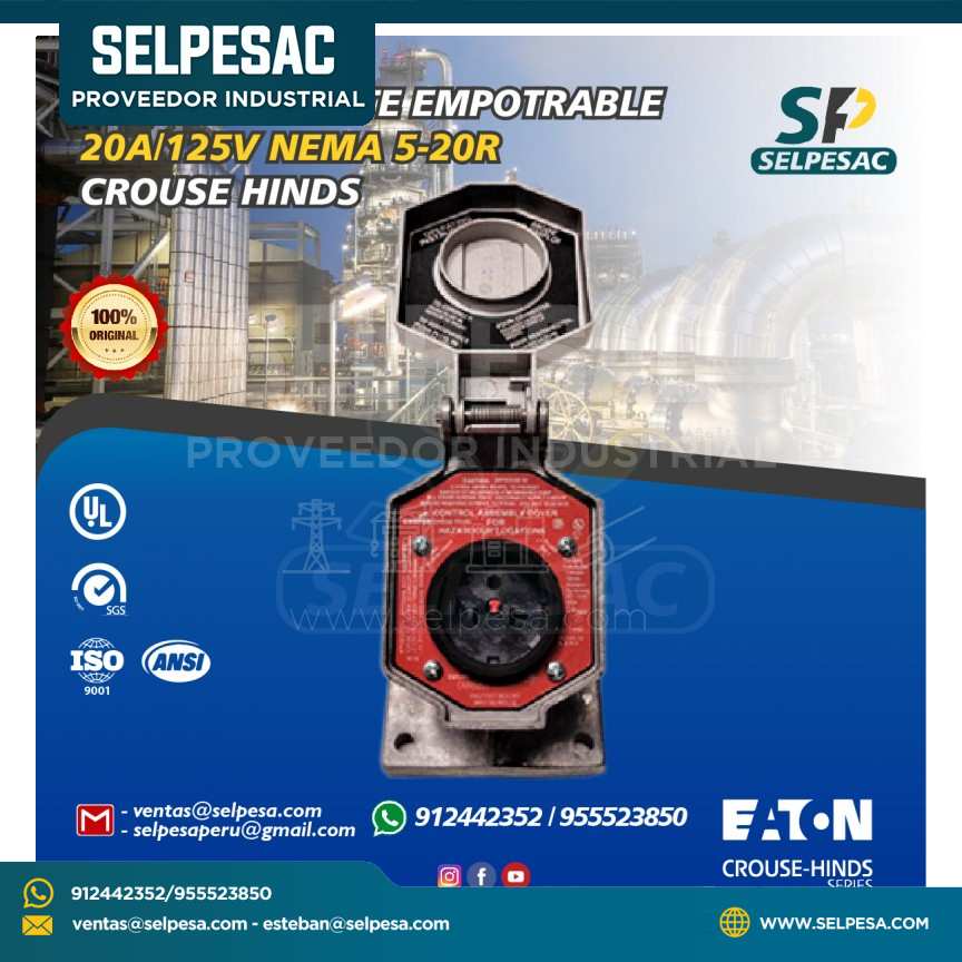 CROUSE HINDS - TOMACORRIENTE EMPOTRABLE 20A 125V NEMA 5-20R- UL