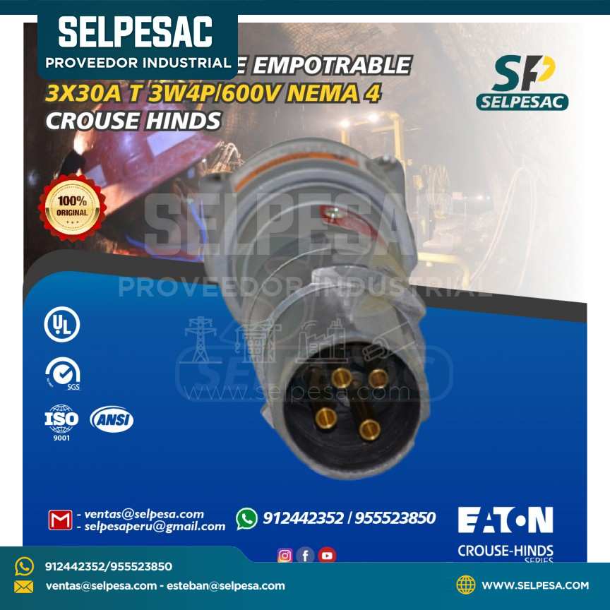 CROUSE HINDS- TOMACORRIENTE EMPOTRABLE 3X30A T 3W 4P /600V NEMA 4 -UL