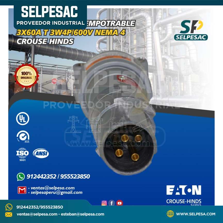 CROUSE HINDS- TOMACORRIENTE EMPOTRABLE 3X60A T 3W 4P /600V NEMA 4 -UL
