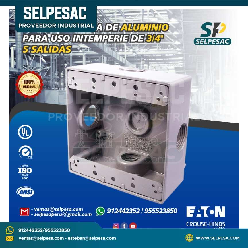 EATON CROUSE HINDS CAJAS CUADRADA METÁLICA 5 SALIDAS 3/4´´ UL