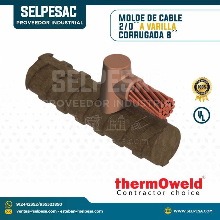 THERMOWELD - MOLDE DE CABLE 2/0´´ A VARILLA CORRUGADA 8´´