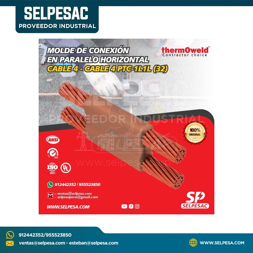 THERMOWELD MOLDE DE CONEXIÓN EN PARALELO HORIZONTAL CABLE 4´´ A CABLE 4´´