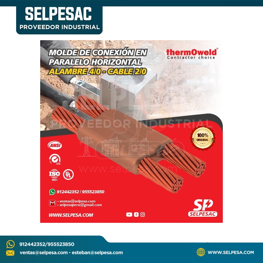 THERMOWELD MOLDE DE CONEXIÓN EN PARALELO HORIZONTAL ALAMBRE 4/0´´- CABLE 2/0´´