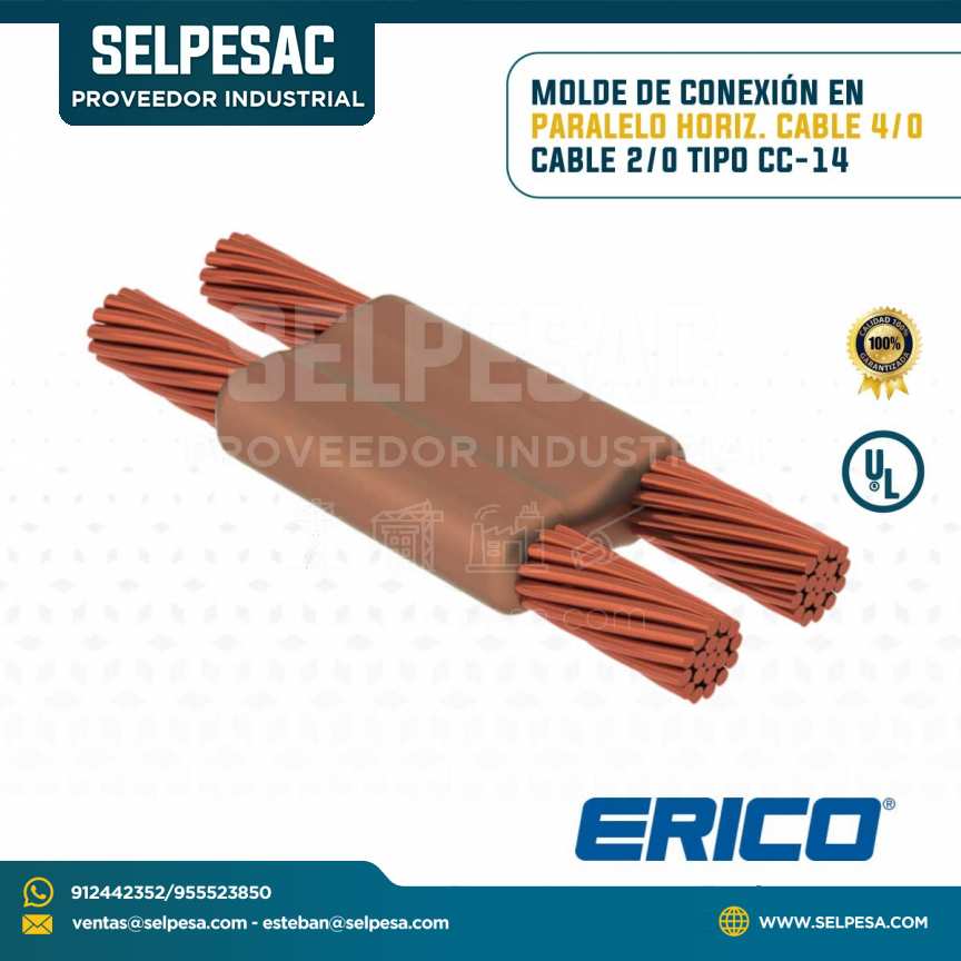 ERICO - MOLDE DE CONEXIÓN EN PARALELO HORIZ. CABLE 4/0 CABLE 2/0 TIPO CC-14