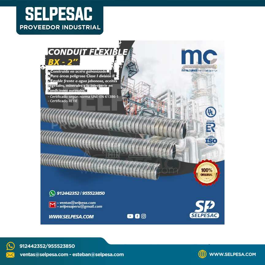 METAL CORAZA - CONDUIT FLEXIBLE BX 2´´ ACERO GALVANIZADO