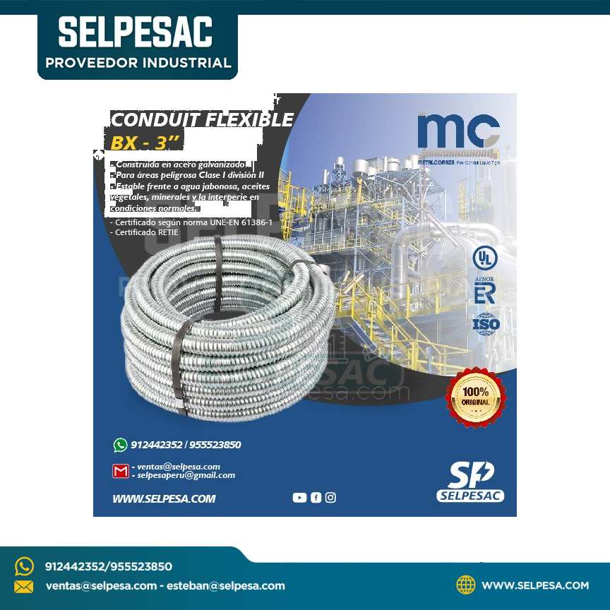 METAL CORAZA - CONDUIT FLEXIBLE BX 3´´ ACERO GALVANIZADO