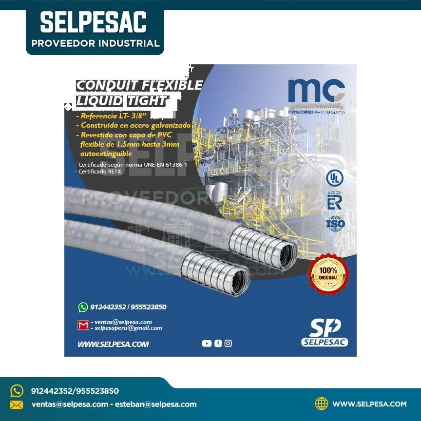 METAL CORAZA - CONDUIT FLEXIBLE LIQUID TIGHT LT-3/8´´ RECUBIERTO PVC