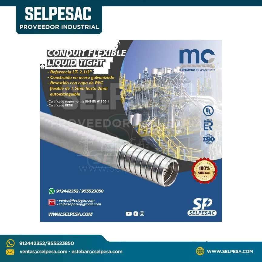 METAL CORAZA - CONDUIT FLEXIBLE LIQUID TIGHT LT-2. 1/2´´ RECUBIERTO PVC