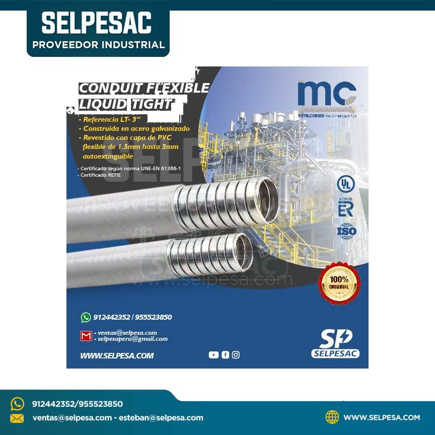 METAL CORAZA - CONDUIT FLEXIBLE LIQUID TIGHT LT- 3´´ RECUBIERTO PVC