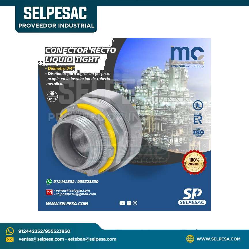 METAL CORAZA - CONECTOR RECTO LIQUID TIGHT 3/4´´ UL