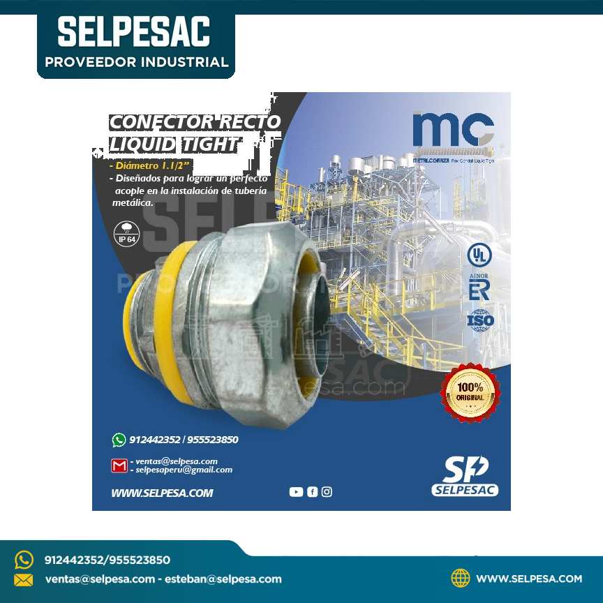 METAL CORAZA - CONECTOR RECTO LIQUID TIGHT 1. 1/2´´ UL