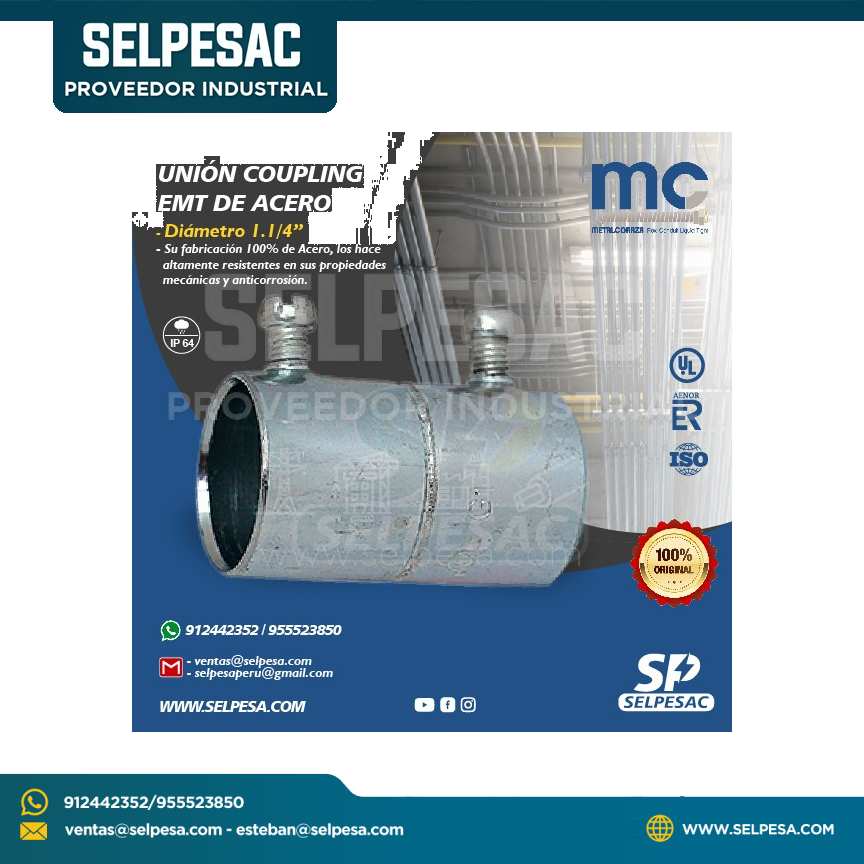 METAL CORAZA - UNIÓN COUPLING EMT DE ACERO 1. 1/4´´ UL