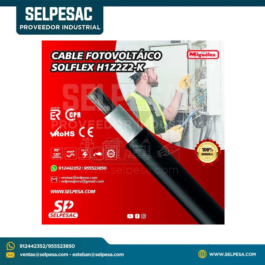 MIGUÉLEZ - CABLE FOTOVOLTÁICO SOLFLEX H1Z2Z2-K UNIPOLAR