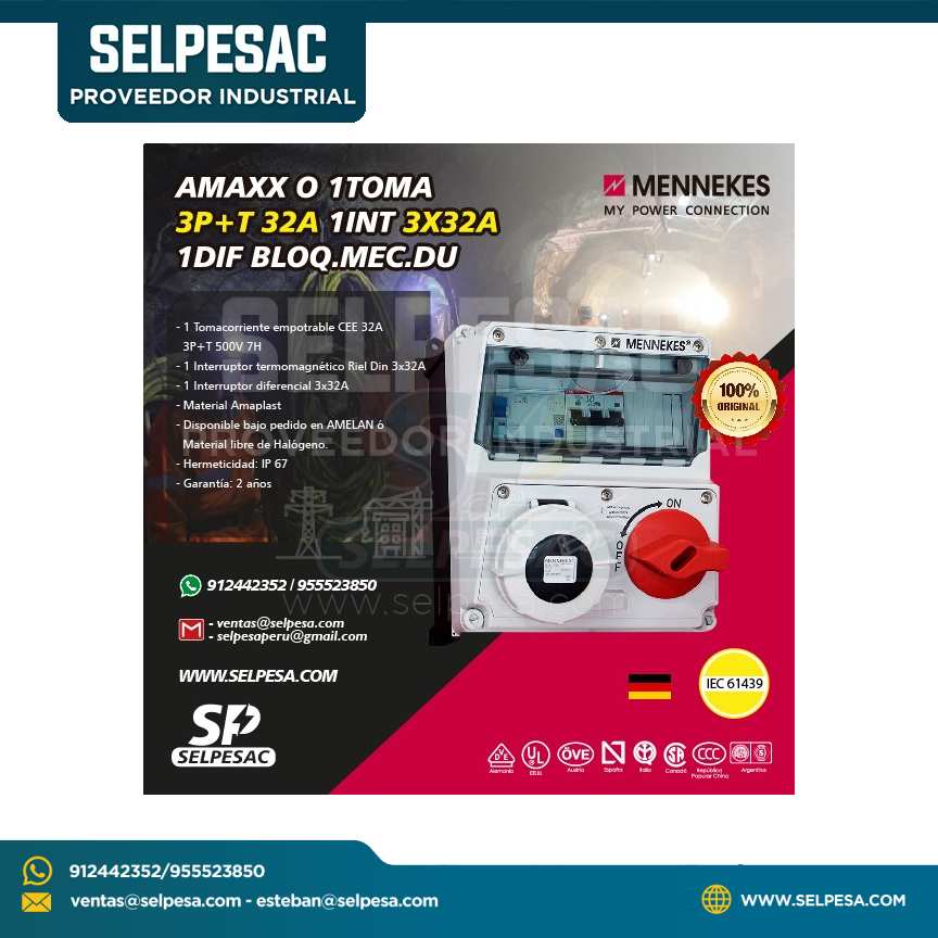MENNEKES - CAJA COMBINADA AMAXX O 1TOMA 3P+T 32A 1INT 3X32A 1DIF BLOQ.MEC.DU