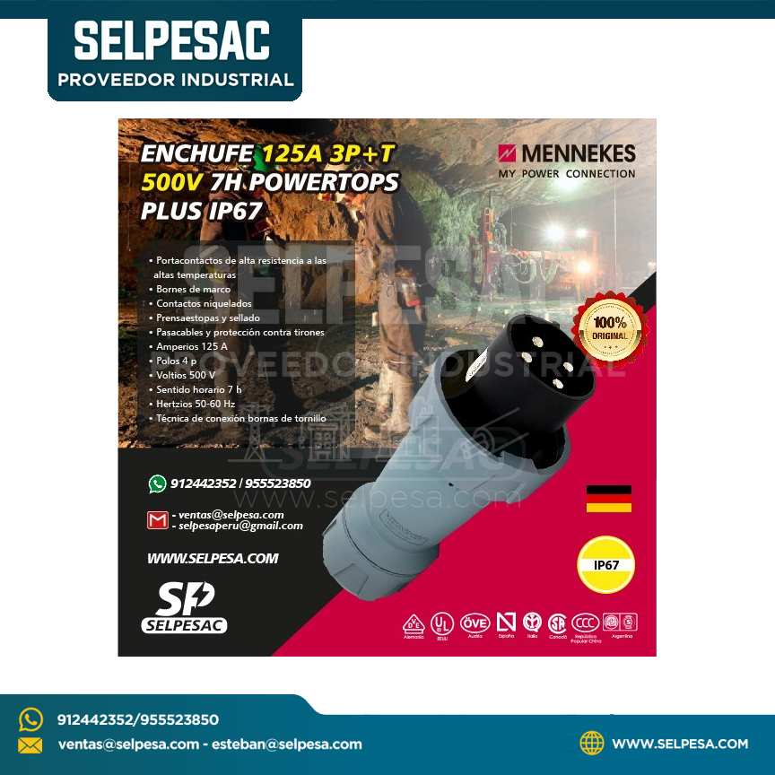 MENNEKES - ENCHUFE 125A 3P+T 500V 7H POWERTOPS PLUS IP67