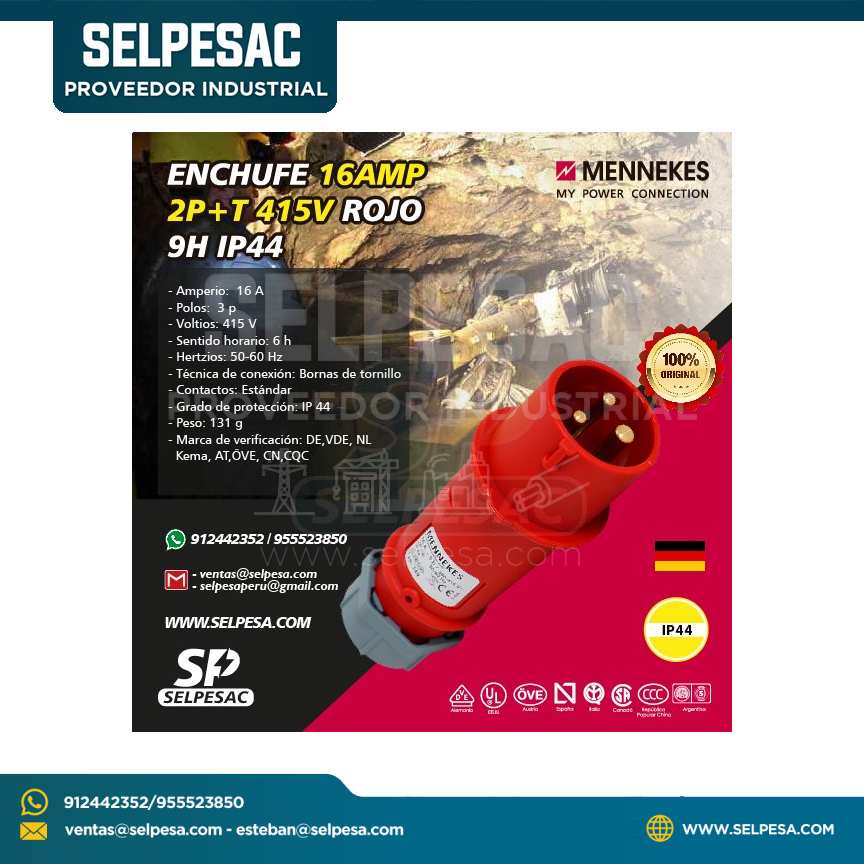 MENNEKES - ENCHUFE 16AMP 2P+T 415V ROJO 9H IP44