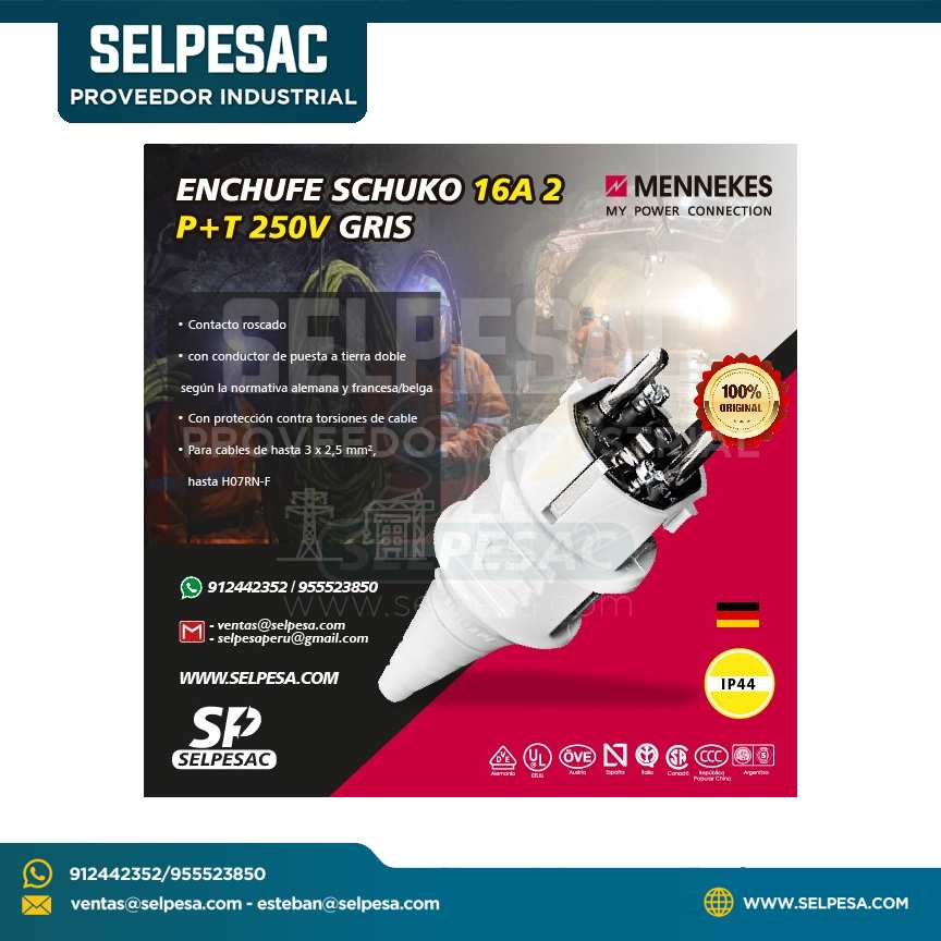 MENNEKES - ENCHUFE SCHUKO 16A 2P+T 250V GRIS IP44