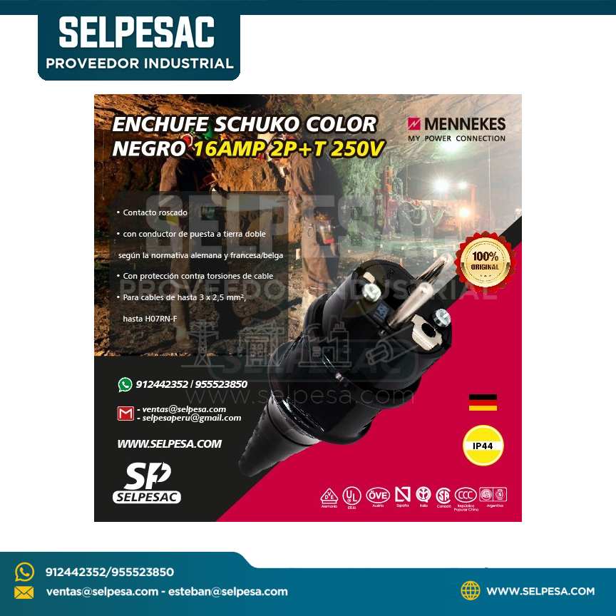 MENNEKES - ENCHUFE SCHUKO COLOR NEGRO 16AMP 2P+T 250V IP44