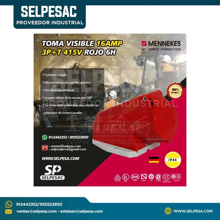 MENNEKES - TOMA VISIBLE 16AMP 3P+T 415V ROJO 6H IP44