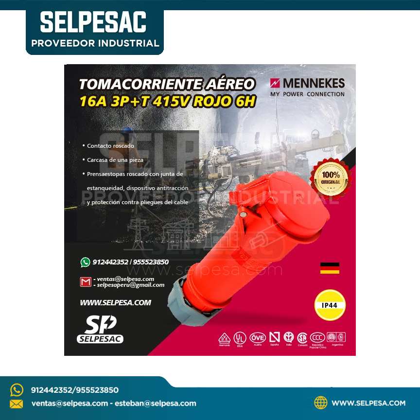 MENNEKES - TOMACORRIENTE AÉREO 16A 3P+T 415V ROJO 6H IP44