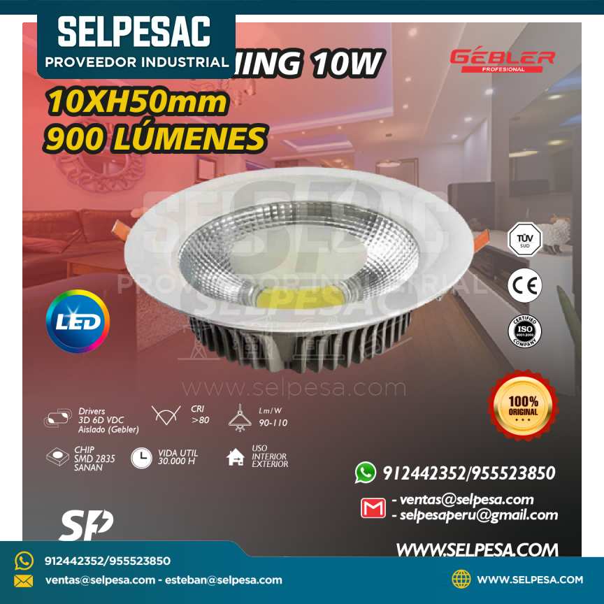 GEBLER - DOWN LIGHTING 10W 10XH15MM - 900 LUMENES