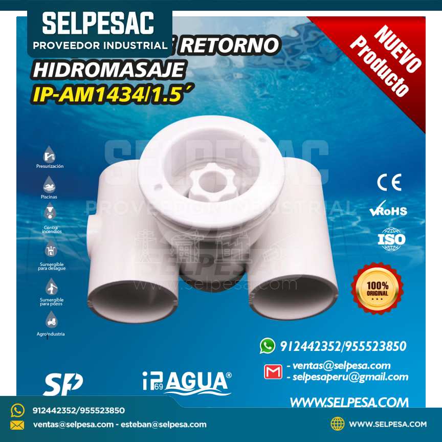 IPAGUA - BOQUILLA DE RETORNO HIDROMASAJE BASE 1.5´