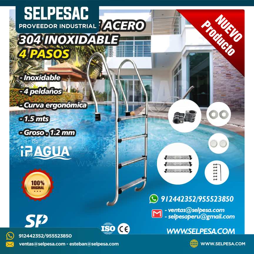 IPAGUA - ESCALERA DE ACERO INOXIDABLE 4 PELDAÑOS
