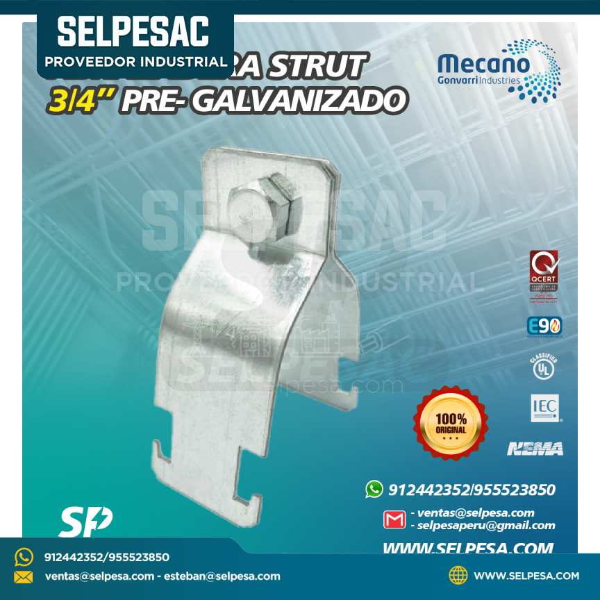 MECANO - ABRAZADERA STRUT 3/4´´ PRE GALVANIZADO