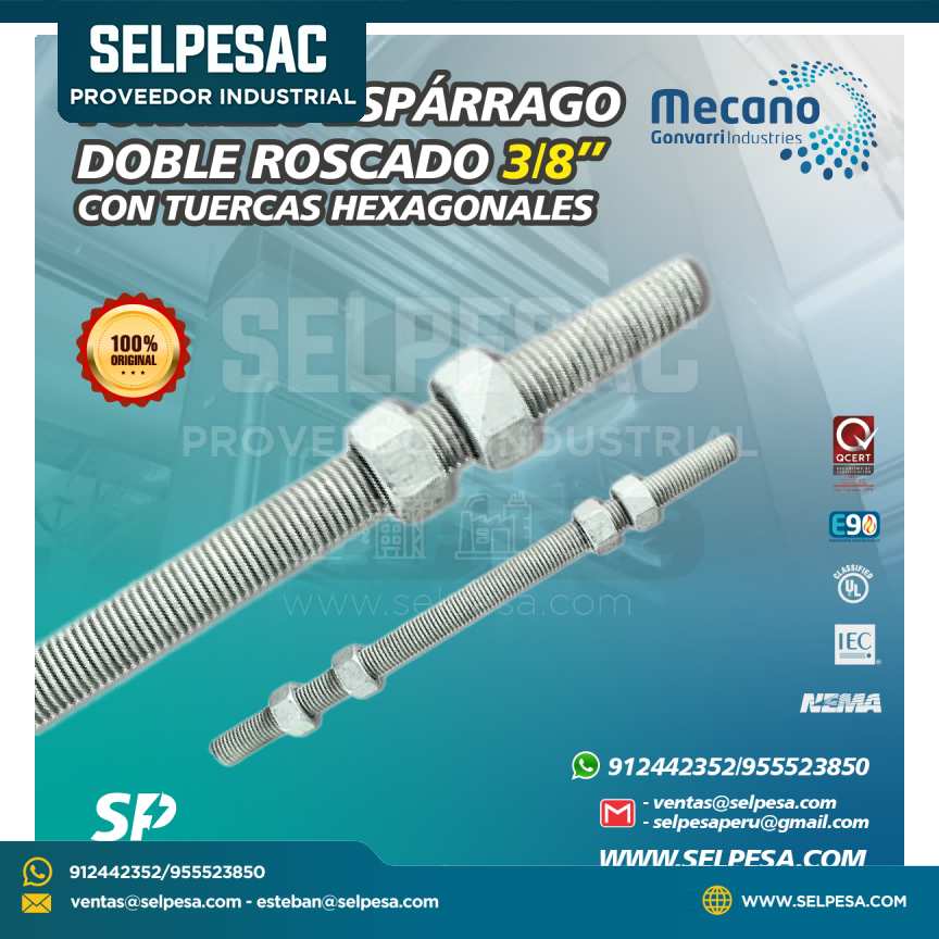 MECANO - TORNILLO ESPARRAGO DOBLE ROSCADO 3/8´´ TUERCAS HEXAGONALES