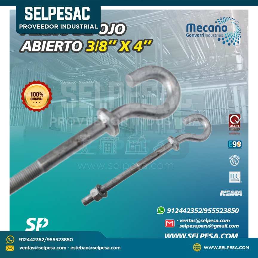 MECANO - PERNO DE OJO ABIERTO 3/8´´ X 4´´ ACERO ZINCADO