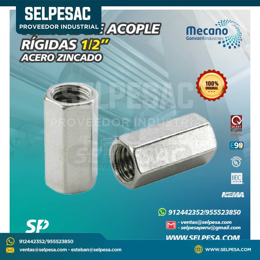 MECANO - TUERCAS DE ACOPLE RÍGIDAS 1/2´´ ACERO ZINCADO