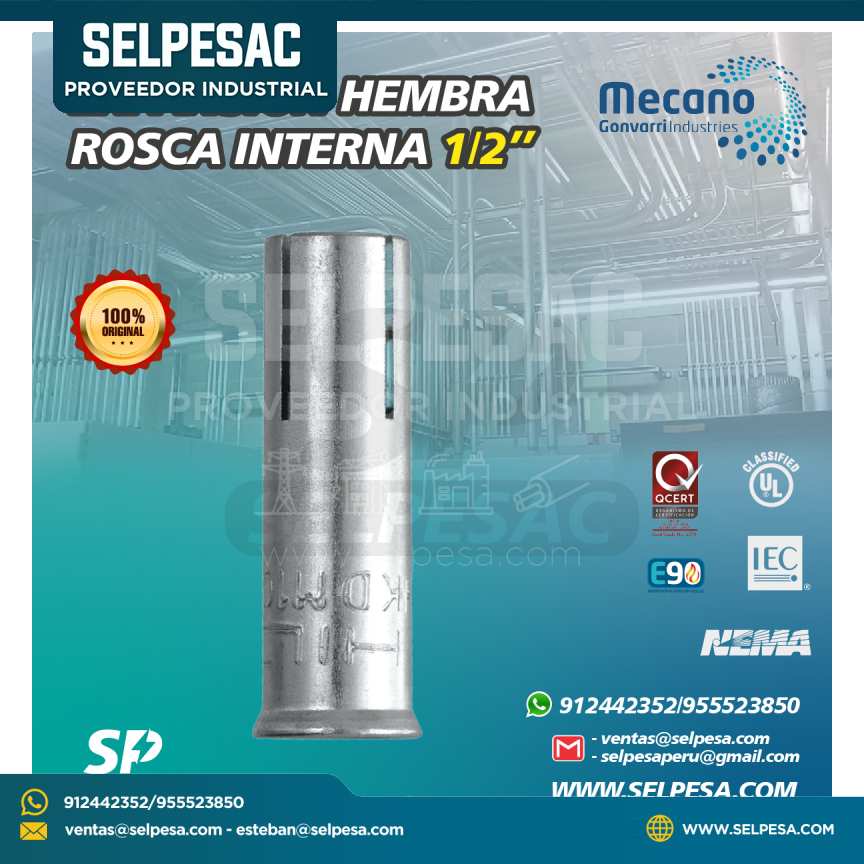 MECANO - EXPANSIÓN HEMBRA ROSCA INTERNA 1/2´´