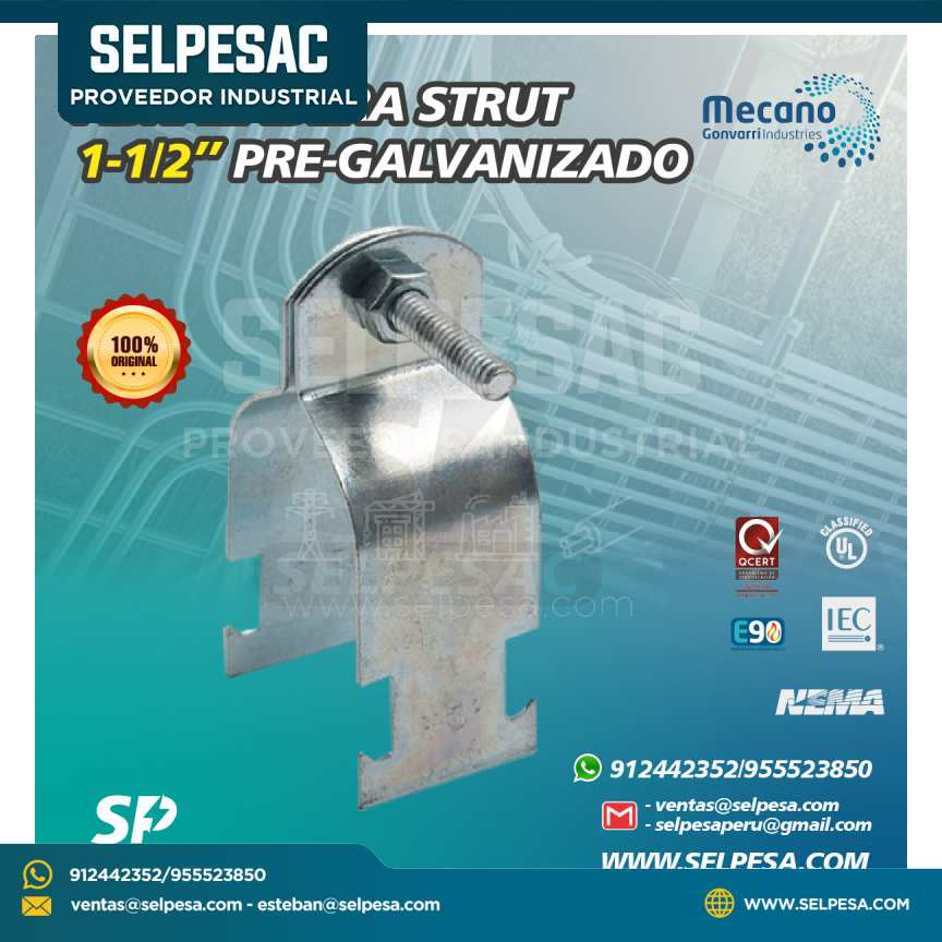 MECANO - ABRAZADERA STRUT 1-1/2´´ PRE GALVANIZADO