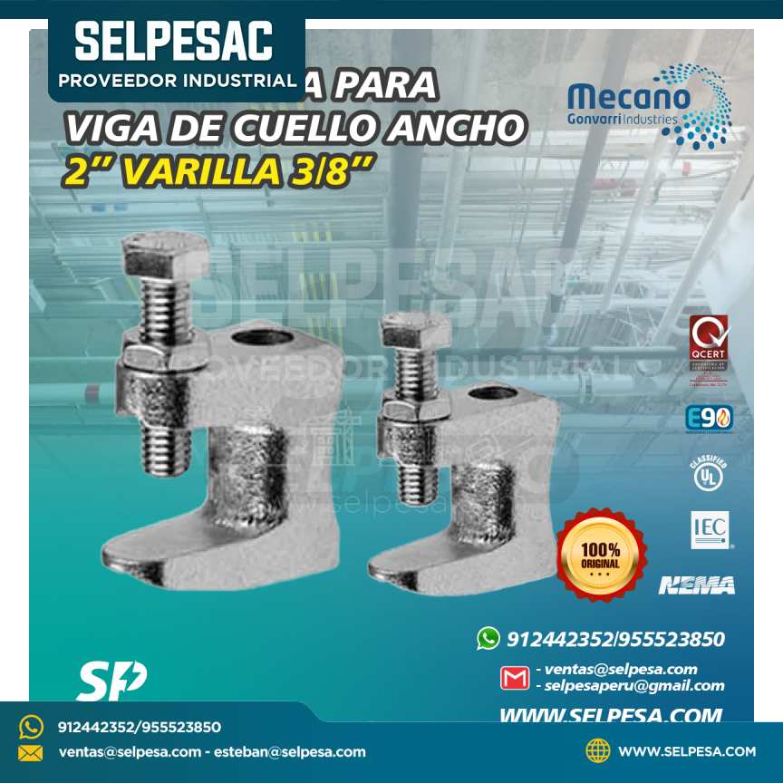 MECANO -  ABRAZADERA PARA VIGA TIPO C CUELLO ANCHO 2´´ VARILLA 3/8´´