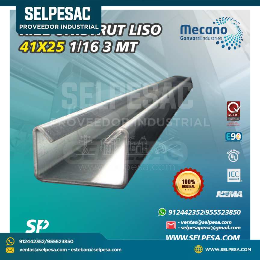 MECANO - RIEL UNISTRUT LISO 41X25 1/16 3MTS