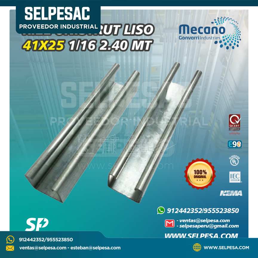 MECANO - RIEL UNISTRUT LISO 41X25 1/16 2.40 MTS
