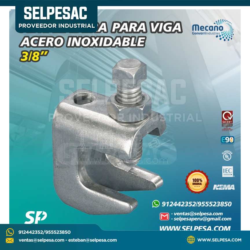 MECANO - ABRAZADERA PARA VIGA TIPO C ACERO INOXIDABLE 3/8´´