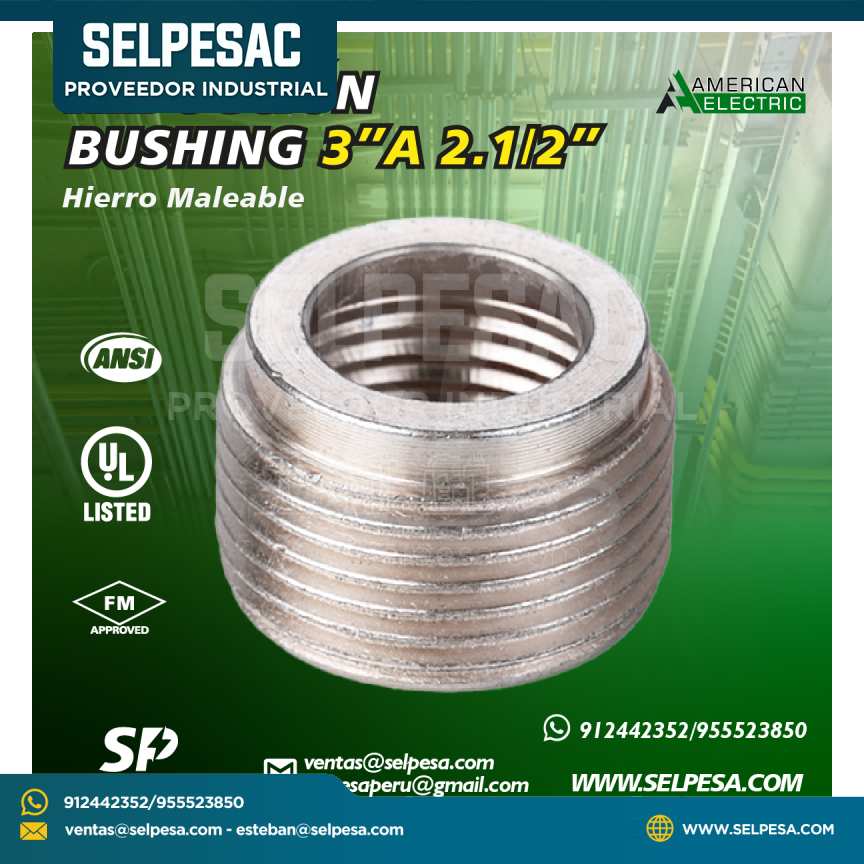 AMERICAN ELECTRIC - REDUCCIÓN BUSHING 3´´ A 2. 1/2´´ HIERRO MALEABLE