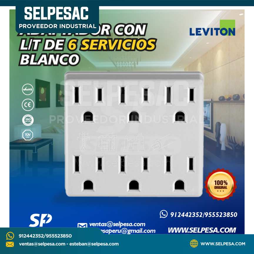 LEVITON - ADAPTADOR CON L/T DE 6 SERVICIOS BLANCO